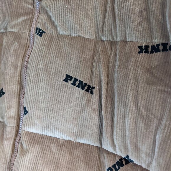 Victoria Secret PINK Puffer Jacket Coat Tan w/ Pink Spell Out Size XL - Picture 4 of 5